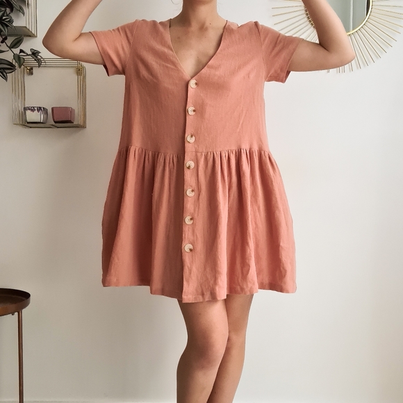 Staple the Label - HARVEST MINI DRESS | peachy button down short sleeve sz 10 - Picture 8 of 13
